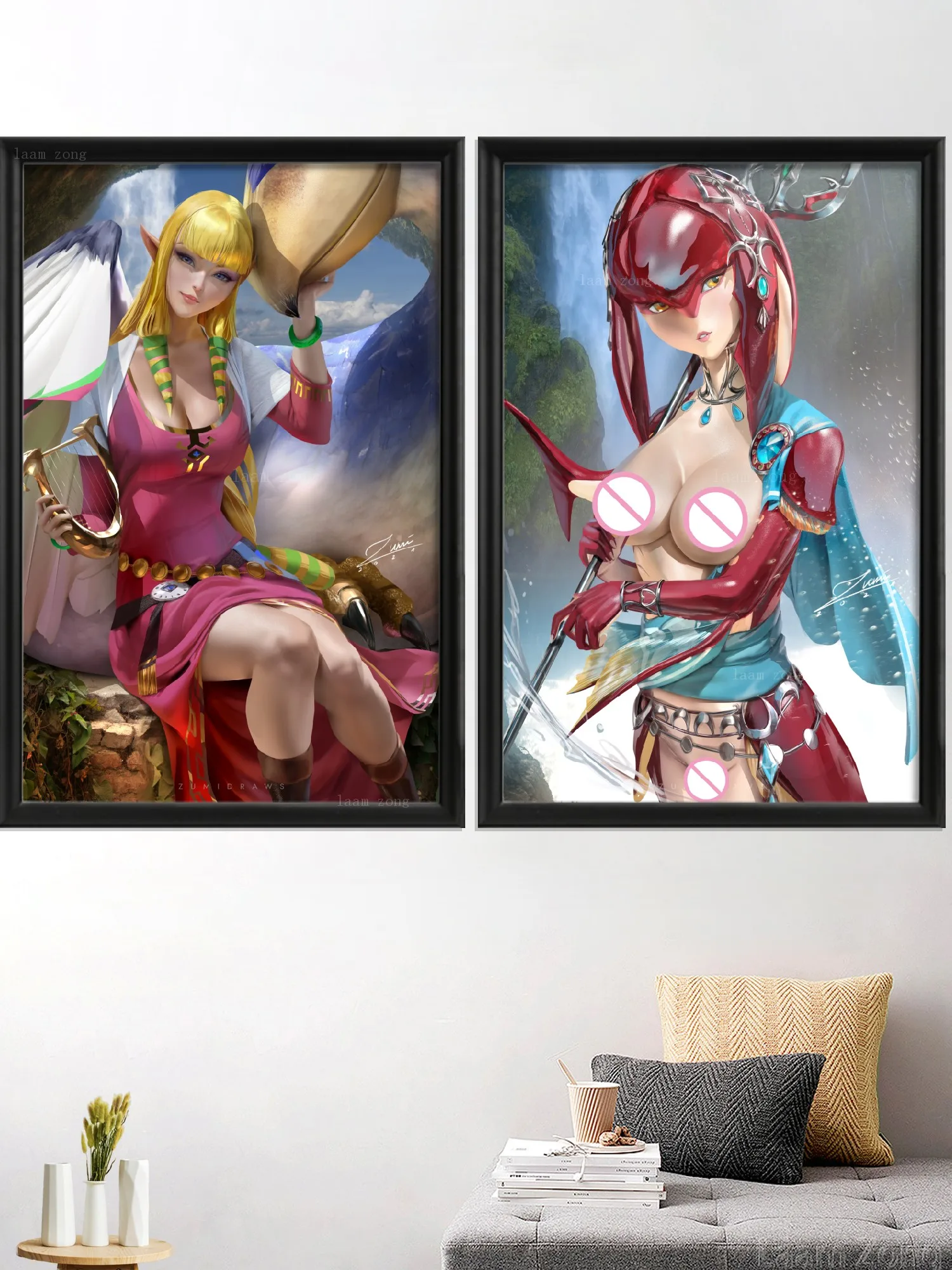 

Cartoon Urbosa Mipha Sexy Nude Girl Anime Game Art-Poster Living-Bedroom Custom Home Decoration Silk Wall Prints Decor