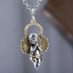 BOCAI New Solid Pure S925 Silver Pendant for Men Women Antique Little Angel Cupid the God of Love Charms Charm Fine Jewelry