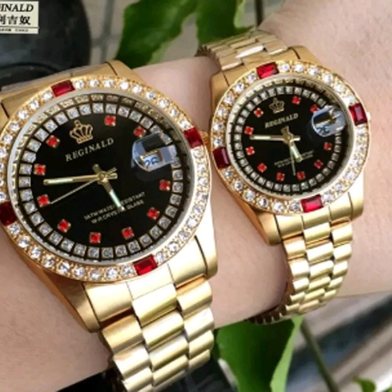 50 Meters Waterproof Good Quality Brand REGINALD Luxury Golden Man Quartz Wristwatches Date Crystal Gift Dress Quartz Watches