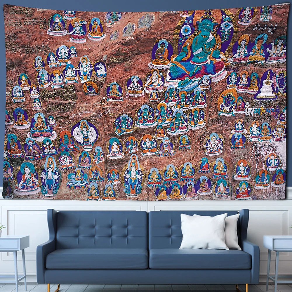 Indian Buddha Tapestry, Ancient Buddhist, Yoga Wall Hanging, Hippie, Bohemian, Living Room, Bedroom, Meditation