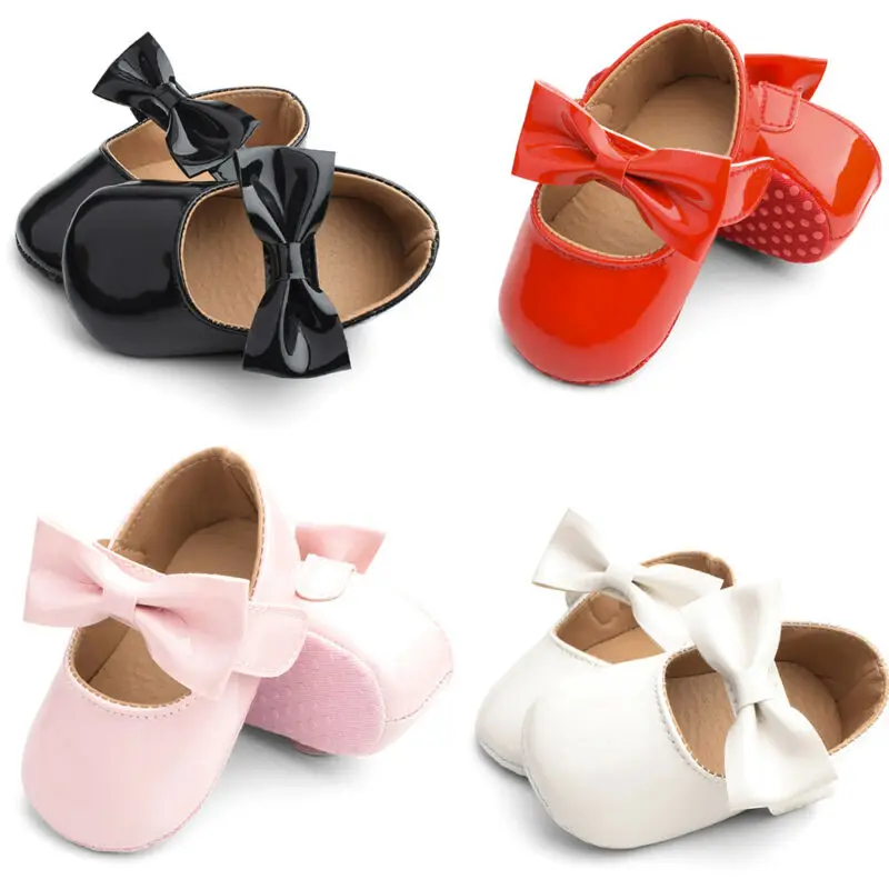 Baby Girls PU Shoes Fashion Toddler Binyag Princess Flats Wedding Bow Soft Sole Newborn Kids Baptismal Princess Dance Sandals