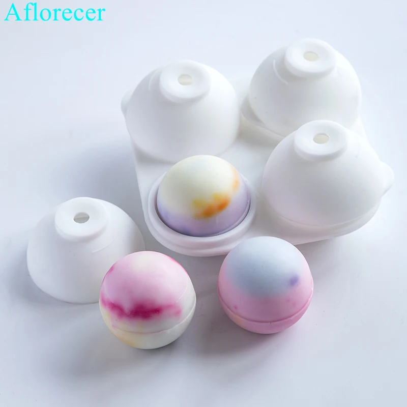 DIY 수제 공예 비누 만들기용 라운드 볼 실리콘 몰드, 재사용 가능한 실리콘 몰드, 4 홀