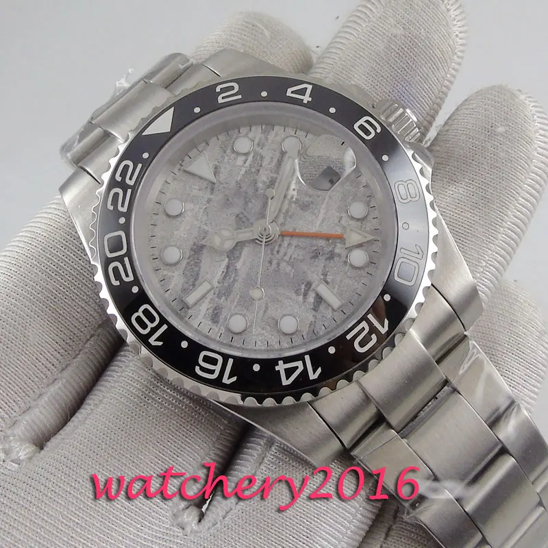 40mm BLIGER sterile gray dial GMT date sapphire glass automatic mens watch