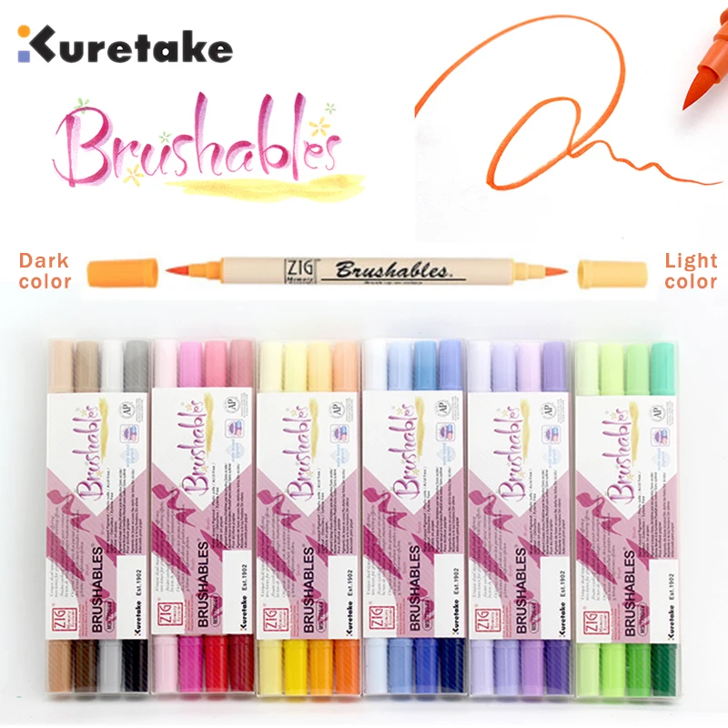 Kuretake 7700 ZIG Deep Shallow Dual Soft Heads Two-color Watercolor Brush Marker Brush Red/Blue/Green/Purple/Brown/Yellow Series