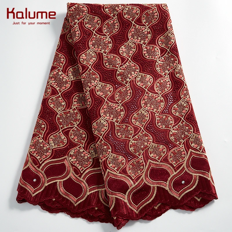 Kalume African Cotton Lace Fabric 5 Yards Nigerian Cotton Lace Fabric High Quality Tissus Jersey For Sew Cloth Women Dress H2307