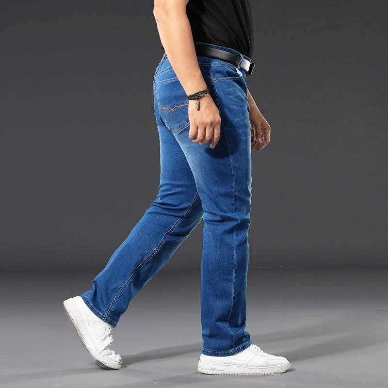 40 42 44 46 48 50 dżinsy w dużych rozmiarach klasyczna kieszeń moda marka odzież męska prosta luźna biznesowa niebieska w stylu casual jeans