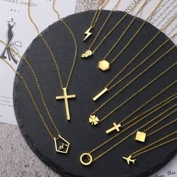 Stainless Steel Necklaces Aesthetic Goth Big Cross Heart Clover Gold Color Necklace For Women Jewelry Best Friends Fashion Gifts