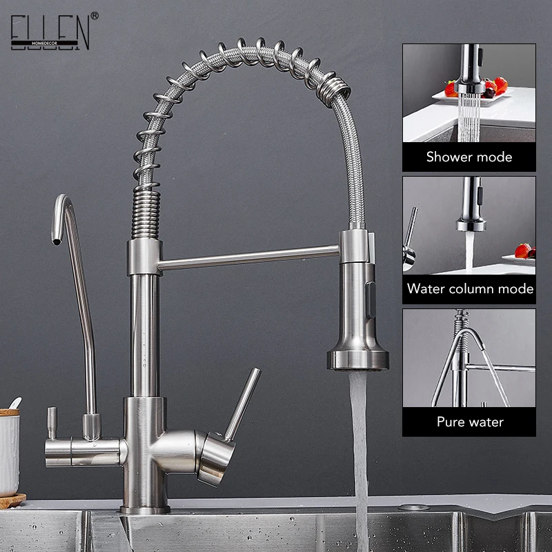 

Kitchen Faucets Pull Down Hot Cold Water Filter Tap for Kitchen Three Ways Sink Mixer Kitchen Faucet Chrome Finished ELK9133