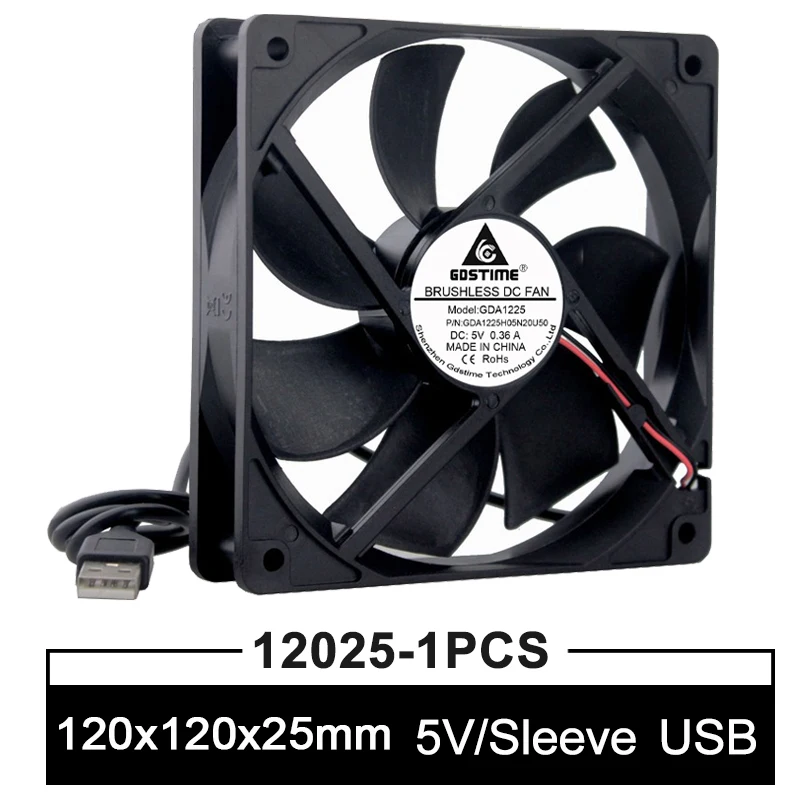 

Gdstime 120x120x25mm 120mm 5V 2Pin 12025 PC Fans With USB Connector DC Cooling Fan for computer case