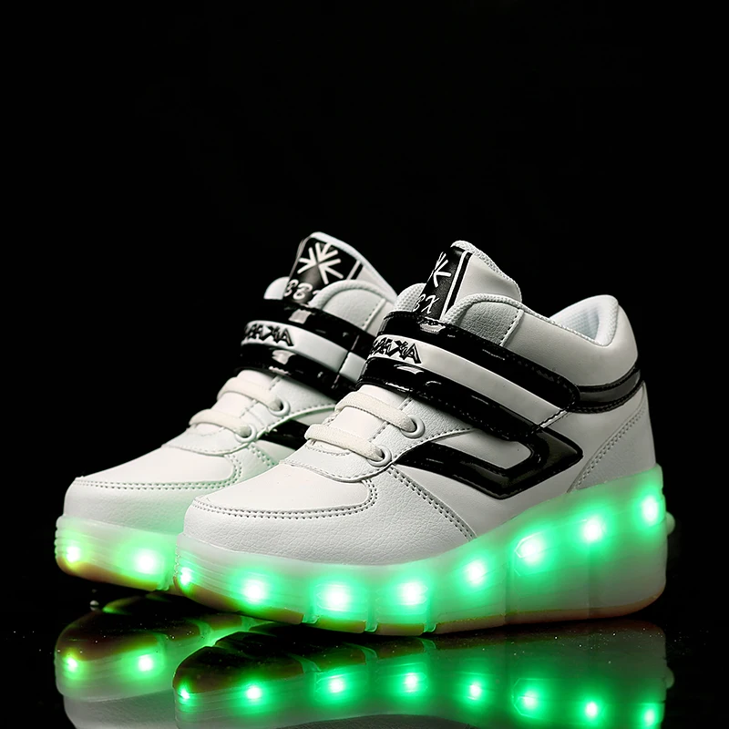 UncleJerry Size 27-40 Child Wheel Shoes Roller Sneakers USB Rechargeable Glowing Skate Shoes for Boys Girls Men Women Led Shoes