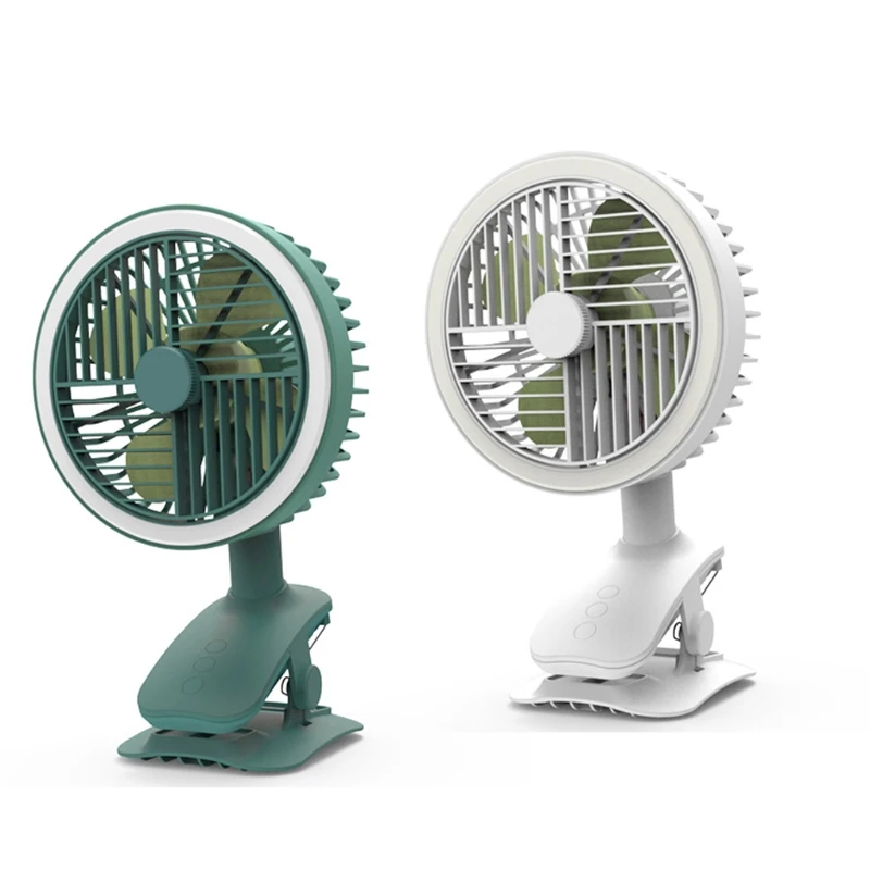 

J6PE Portable Clip on Fan USB Powered Oscillating Cooling Fan with 3 Speeds LED lamp