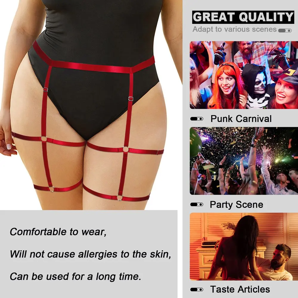 

Punk Goth Plus Size Harness Fashion Adjust Waist Size Suspender Belt Erotic Lingerie Leg Garters Plump Women's Underwear