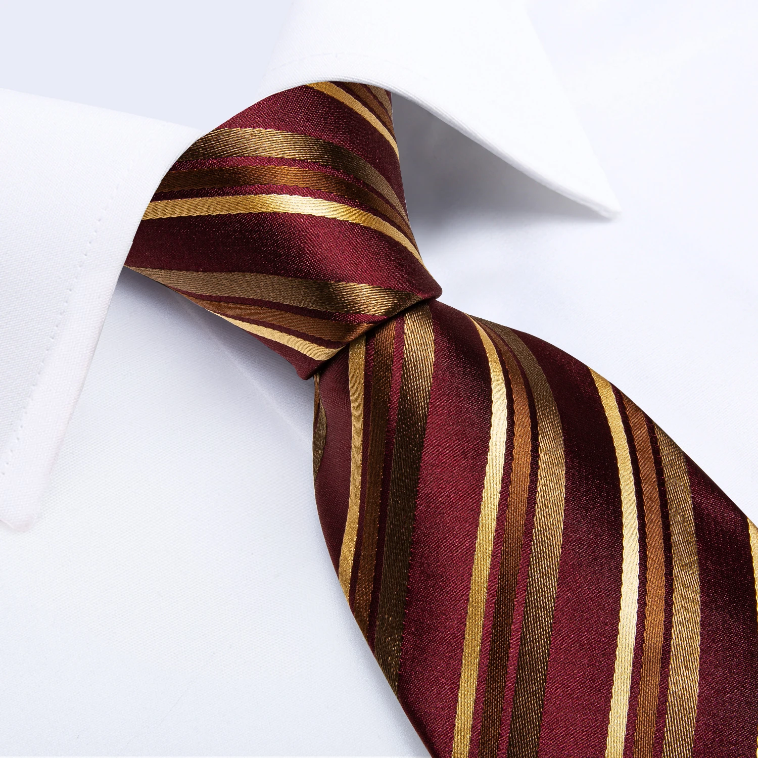 Gold Striped Red Men's Ties Business Wedding Neck Tie Pocket Square Cufflinks Tie Ring Men's Gift Gravata DiBanGu