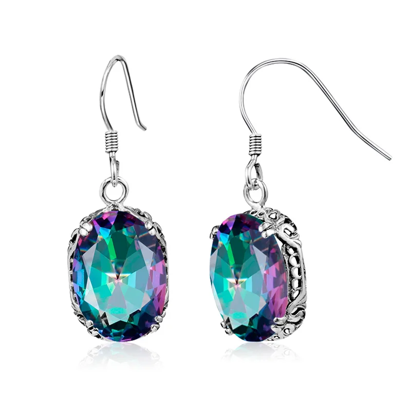 100% 925 Sterling Silber Ohrringe mit Regenbogen-Mystic-Topas, Hängeohrringe für Damen, Schmuckohrringe mit CZ-Steinen für Frauen – Detail 4