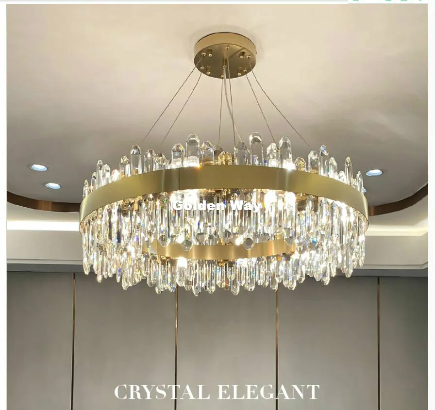 

Newly K9 Crystal Pendant Lights Nordic Europe Style Hanging Lamp for Home Decora Dining room Round Brass Color Pendant Lighting