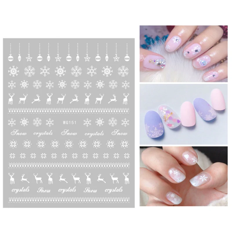 10PCS Women Winter Limited Nail Applique White Snowflake Pattern Sika Deer Romantic Sticker