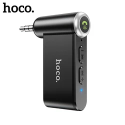 Hoco 3.5mm jack aux car bluetoother 5.0 receptor handfree mic sem fio adaptador no carro para a música de áudio aux fone de ouvido bt reciever