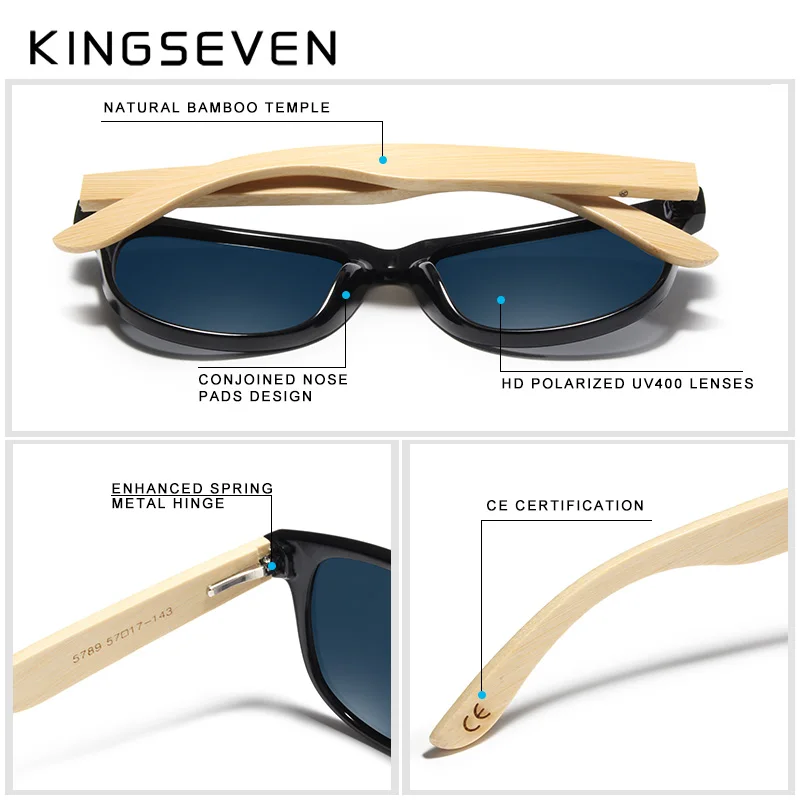 KINGSEVEN جديد الأزياء الخيزران الرجال النظارات الشمسية الرجعية خمر النساء الخشب الشمس نظارات UV400 نظارات Gafas دي سول اليدوية