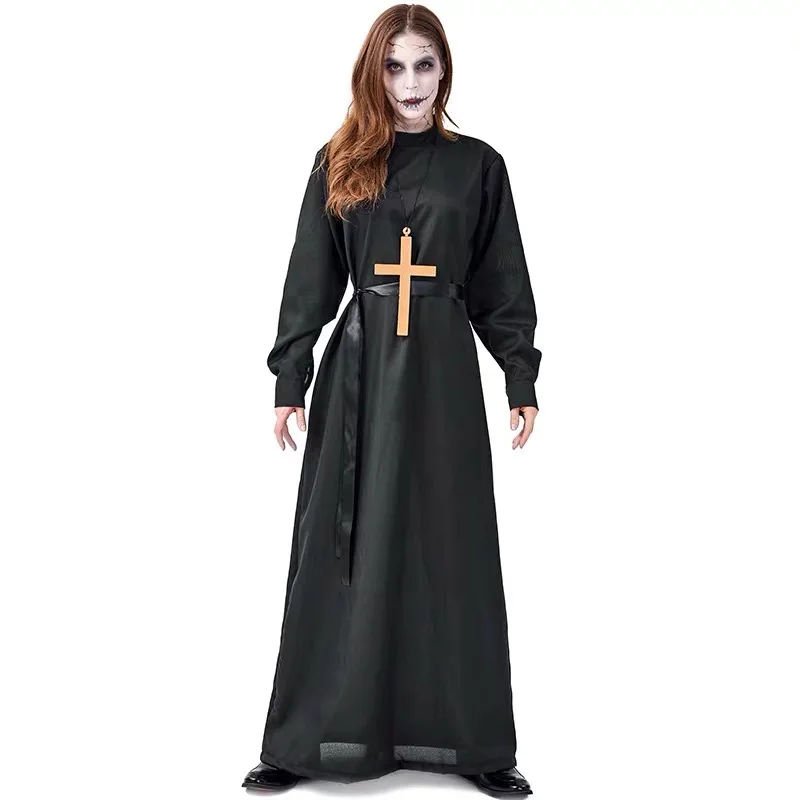 S-XL Adulte Unisexe Halloween Prêtre Nonne Costumes Zombie Fréquence De Marche Effrayant Cosplay Pourim Carnaval Discothèque Py Jouer Robe De Soirée