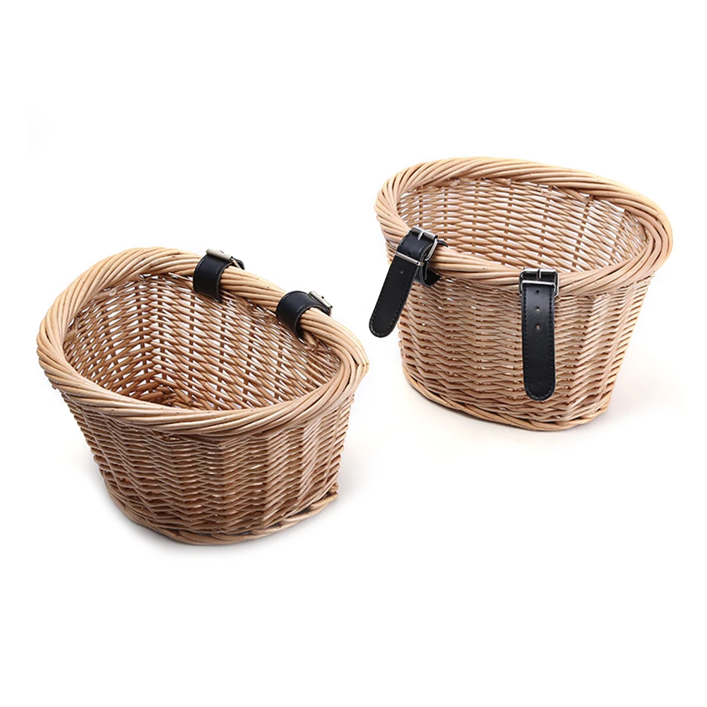 Bike Front Handlebar Basket Retro D-Shape Bicycle Bag Hand-woven Large Capacity Bike Storage Basket For Cycling Bike Accessories