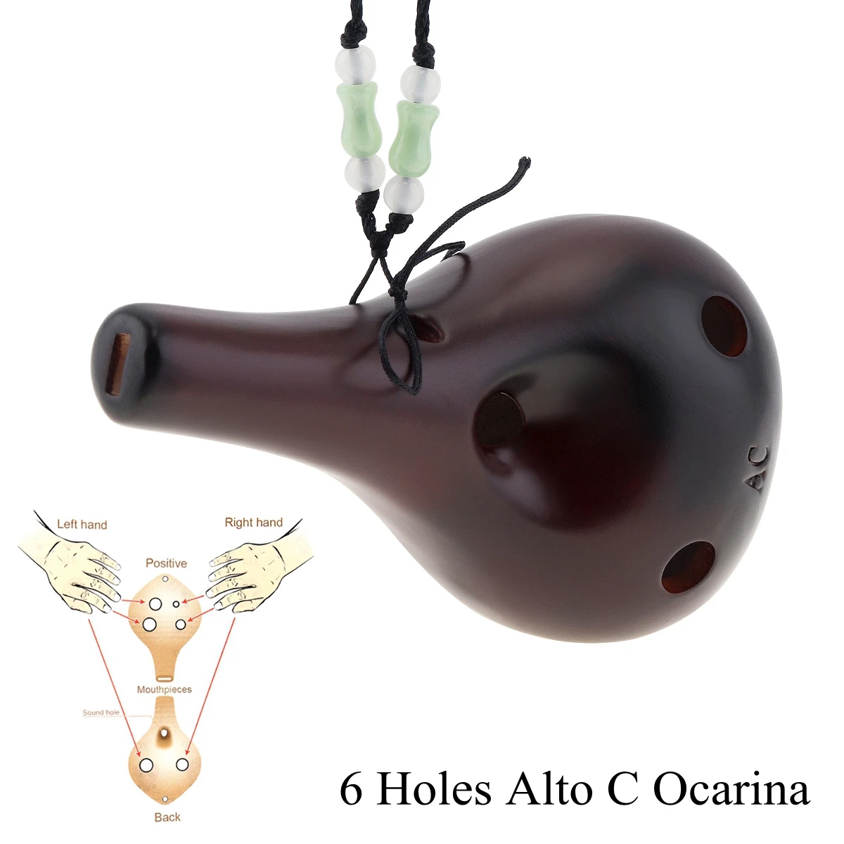 6 Holes Alto Tone C Ocarina Flute Ceramic Black Pottery Smoky Glaze Flute Musical Instrument for Beginner with Hang Rope