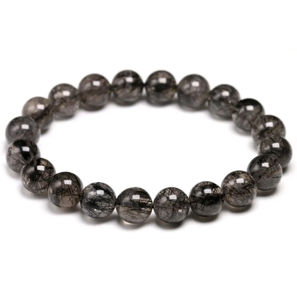 

Natural Genuine 7A Black Tourmalinated Quartz Bracelet Black Hair Rutile Crystal Jewelry Women Men Gemstone Stretch Jewelry