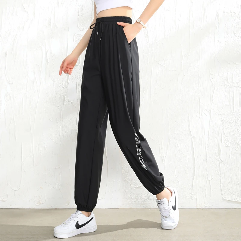 OUMENGKA 2023 Women Joggers Black Summer Thin Quick Dry Pants Harajuku Sweatpants Loose Harem Trousers  High Waist 4XL