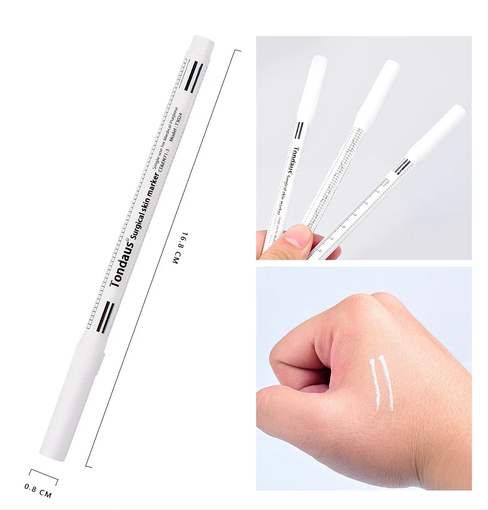 Branco sobrancelha cirúrgica Tattoo Skin Marker Pen com régua de medição, Microblading Positioning Tool, Tool Accessories