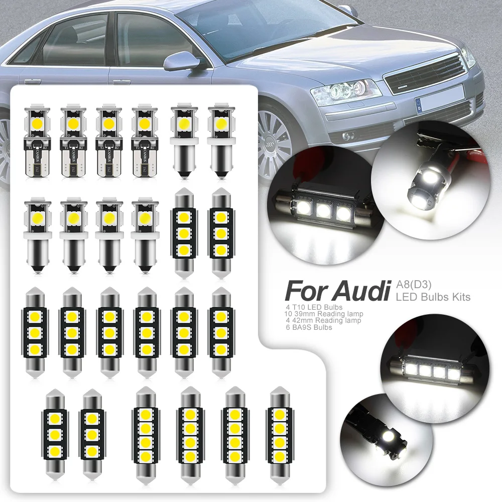 

23x белые внутренние светодиодсветодиодный светильник пы Canbus комплект для 2002-2010 Audi A8 D3 аксессуары карта двери перчаточный ящик номерной знак светильник Па