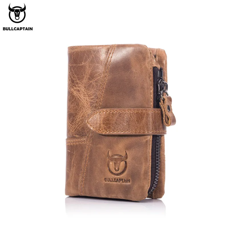 BULLCAPTAIN leather wallet men's fashion two-fold card holder wallet RFID blocking men wallet men coin purse yellow brown 01