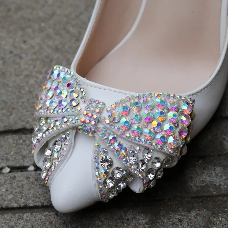 women pumps wedding Party banquet PU Rhinestones Slip On 9.5CM Thin High Heels Pointed Toe high heels women shoes size 35-42