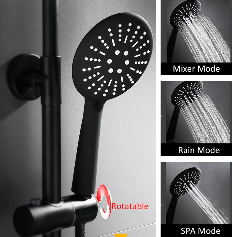 Vidric Vidric Black Shower Faucet Set With Commodity Shelf Shower Bidet 3-way Black Mixer Tap Bath Shower Swivel Tub Black Showe