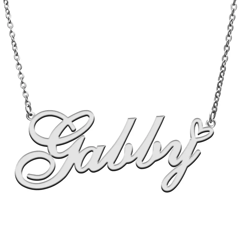 Gabby Name with Heart Necklace for Women Stainless Steel Jewelry Gold plated Nameplate Pendant Femme Mother Girls Gift