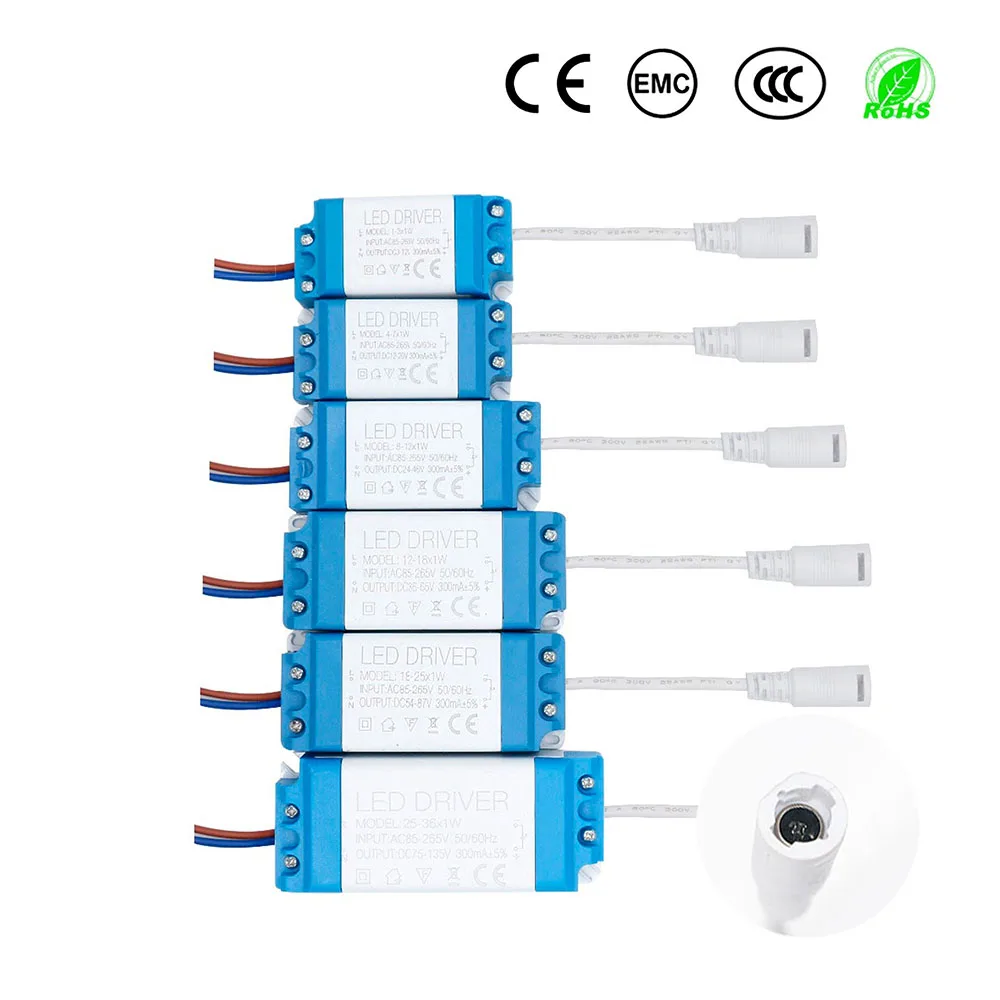 LED Driver With 5.5*2.1mm Female Connector 1W-36W Power Supply Constant Current 300mA Lighting Transformers For LED Light strip