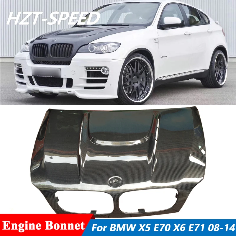 HM Style Carbon Fiber Material Engine Bonnet Hood Cover For BMW X5 E70 X6 E71 Car Tuning 2008-2014