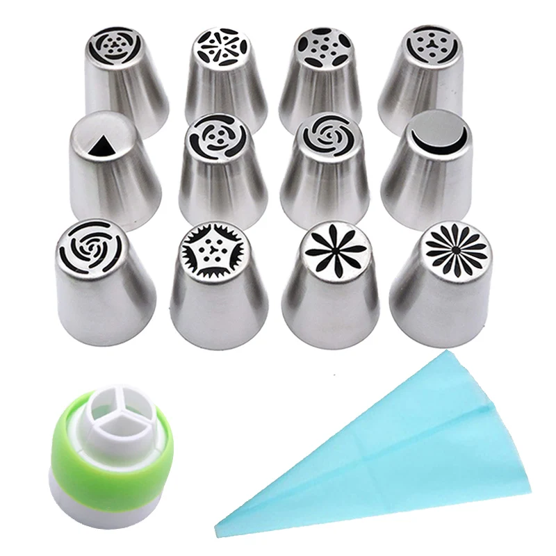 31pcs Cake Russian Tip Icing Piping Nozzle Pastry Cream Tips Stainless Steel Pastry Nozzles Confectionery Tool Baking Pastry Bag