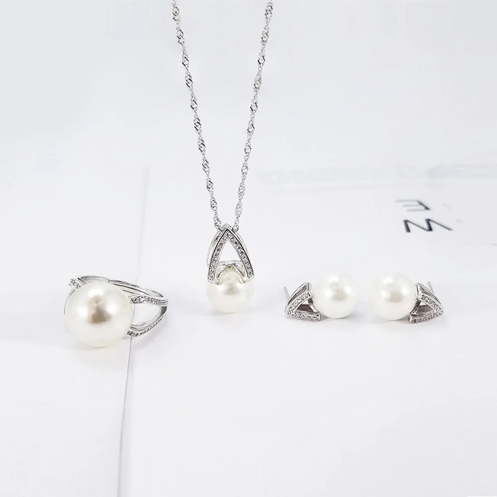 MADALENA SARARA 8-9mm Freshwater Pearl Pendant Necklace S925 Chain Triangle Necklace Women Jewelry Set