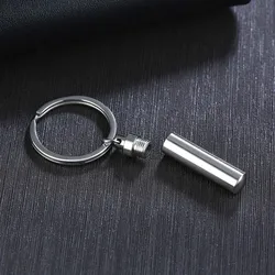 Stainless Steel Cylinder Urn Keychain for Men Women Bottle Hanging Pills Cremation Memorial Urn Jewelry for Ashes Time Capsule