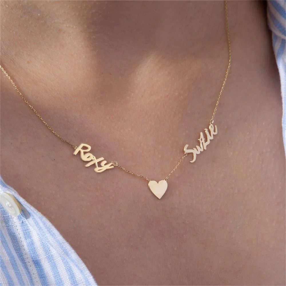 

Custom Heart Multiple Names Necklace Stainless Steel Pendant Charm Jewelry Girl Chain Friend Choker Gifts For Couples