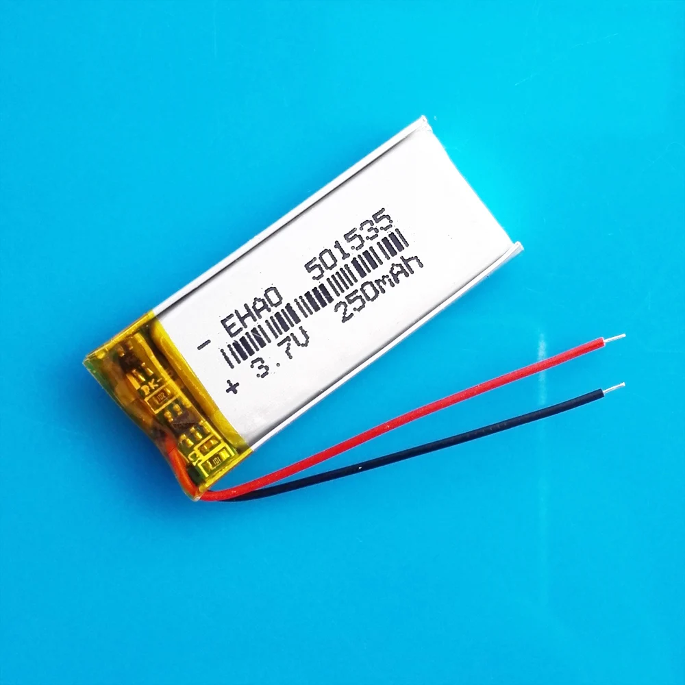 3.7V 250mAh Polymer Lithium Lipo battery Rechargeable Li cells 501535 For MP3 GPS Smart Watch Headset Bluetooth Headphone LED