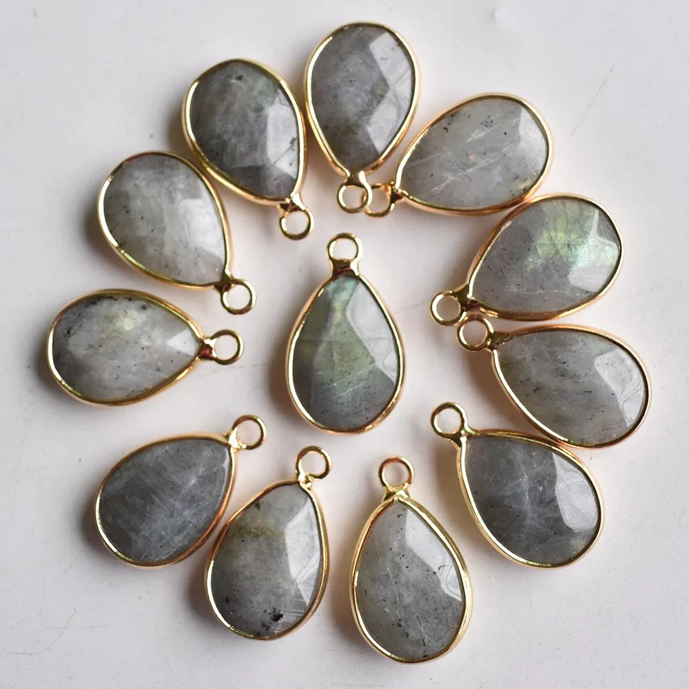 

Fashion Good quality natural labradorite stone segment water drop gold color connector accessories pendant 12pcs/lot wholesale