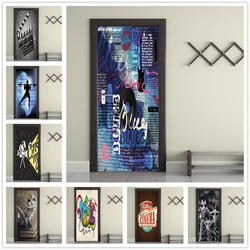 Fashion Music Door Stickers Self-Stick Cinema Fitness Animal Wall Sticker Corridor Bedroom Decoration Door Wallpaper Home Design