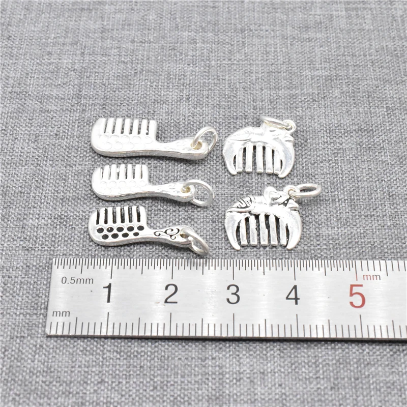 2pcs of 925 Sterling Silver Hair Comb Hairbrush Charms for Bracelet Necklace