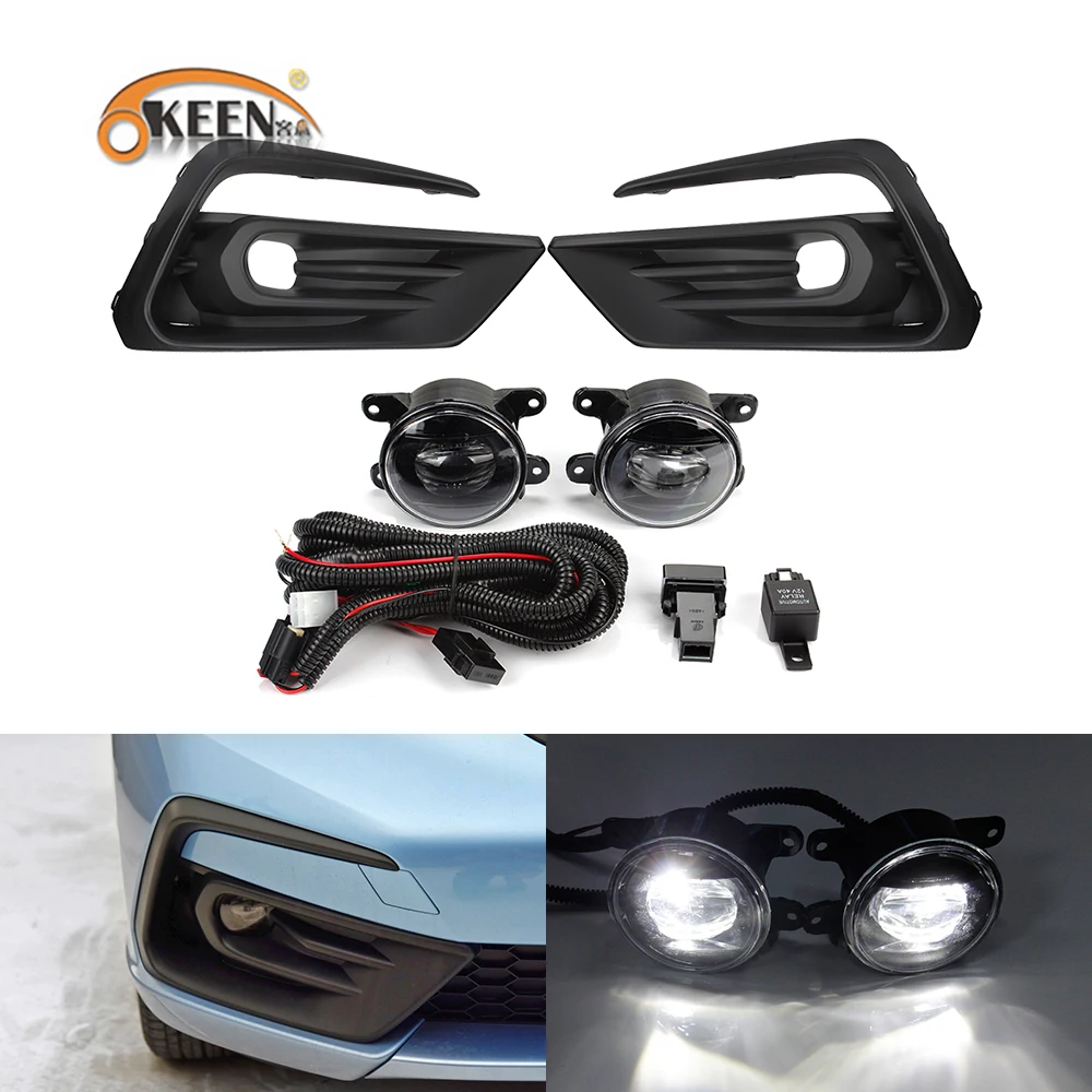 OKEEN 2pcs LED Cover Daytime Running Light For Car Honda Fit Jazz 2020 2021 Front Fog Lamp White Bulb Angeleyes Lens Waterproof