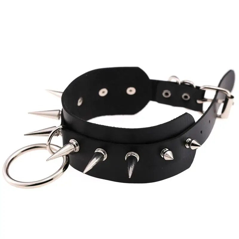 Collana gotica Sexy rivetto in argento metallo grande O-Round collana girocollo in pelle Punk Party Hip Hop Rock Spike Rivet Choker Jewelry