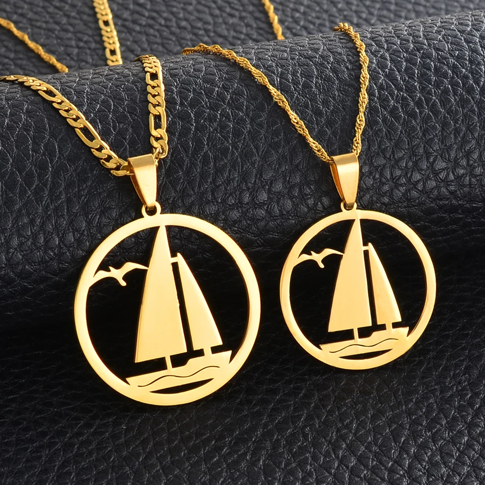 Anniyo Hawaiian Necklaces Seagull & Sailboat Women Men Chuuk Jewelry Micronesia Guam Kiribati Necklaces Marshall Islands #156621