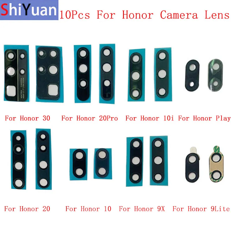 

10Pcs Back Rear Camera Lens Glass For Honor 30 20 Pro 20 10i 10 9X Play 9 Lite Camera Glass Lens Replacement Parts