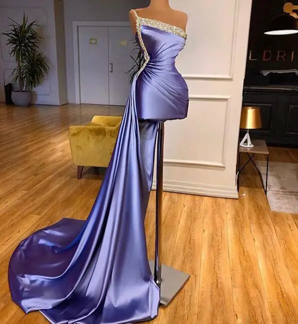 

Gray Robe De Soiree Sheath One-shoulder Beaded Detachable Sexy Long Prom Dresses Prom Gown Evening Dresses