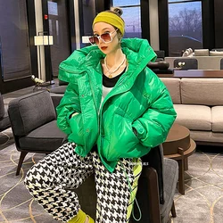 2021 Fashion Winter Jacket Women Candy Color Casual All-Match Multi-Pocket Bread Coat for Women Shiny Big Hooded Parkas