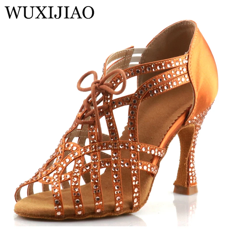 WUXIJIAO Shining Latin Dance Shoes Women Salas Ballroom Dance Shoes Pearl High Heel 9cm Waltz Software Shoes Selling Hot